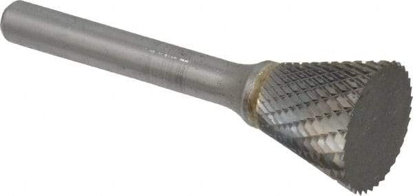 SGS Pro - 3/4" Cut Diam, 1/4" Shank Diam, Inverted Cone Head Double Cut Burr - Carbide, Flat End, 5/8" LOC - Industrial Tool & Supply