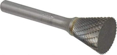SGS Pro - 3/4" Cut Diam, 1/4" Shank Diam, Inverted Cone Head Double Cut Burr - Carbide, Flat End, 5/8" LOC - Industrial Tool & Supply