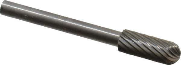 SGS Pro - 3/16" Cut Diam, 1/8" Shank Diam, Cylinder with Radius Head Single Cut Burr - Carbide, Radius End, 1/2" LOC - Industrial Tool & Supply