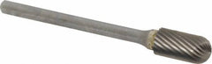 SGS Pro - 1/4" Cut Diam, 1/8" Shank Diam, Cylinder with Radius Head Single Cut Burr - Carbide, Radius End, 1/2" LOC, 2-15/16" OAL - Industrial Tool & Supply