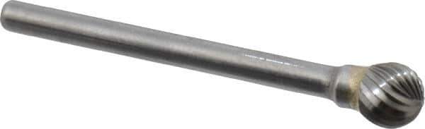 SGS Pro - 1/4" Cut Diam, 1/8" Shank Diam, Ball Head Single Cut Burr - Carbide, Radius End, 7/32" LOC, 2" OAL - Industrial Tool & Supply