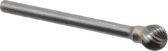 SGS Pro - 1/4" Cut Diam, 1/8" Shank Diam, Ball Head Single Cut Burr - Carbide, Radius End, 7/32" LOC, 2" OAL - Industrial Tool & Supply