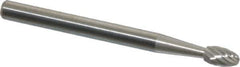 SGS Pro - 1/8" Cut Diam, 1/8" Shank Diam, Oval Head Single Cut Burr - Carbide, Radius End, 7/32" LOC, 1-1/2" OAL - Industrial Tool & Supply