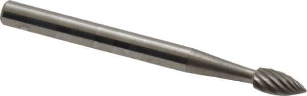 SGS Pro - 1/8" Cut Diam, 1/8" Shank Diam, Flame Head Single Cut Burr - Carbide, Radius End, 1/4" LOC, 1-1/2" OAL - Industrial Tool & Supply