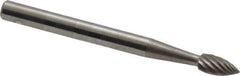 SGS Pro - 1/8" Cut Diam, 1/8" Shank Diam, Flame Head Single Cut Burr - Carbide, Radius End, 1/4" LOC, 1-1/2" OAL - Industrial Tool & Supply