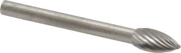 SGS Pro - 3/16" Cut Diam, 1/8" Shank Diam, Flame Head Single Cut Burr - Carbide, Radius End, 3/8" LOC - Industrial Tool & Supply