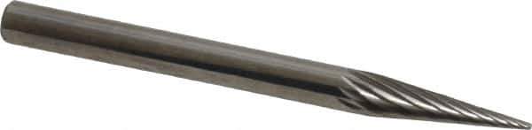 SGS Pro - 1/8" Cut Diam, 1/8" Shank Diam, Cone Head Single Cut Burr - Carbide, Point End, 7/16" LOC, 1-1/2" OAL - Industrial Tool & Supply