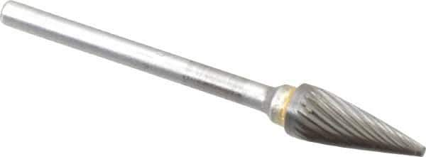 SGS Pro - 1/4" Cut Diam, 1/8" Shank Diam, Cone Head Single Cut Burr - Carbide, Point End, 1/2" LOC, 2-1/8" OAL - Industrial Tool & Supply
