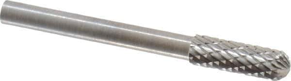 SGS Pro - 5/32" Cut Diam, 1/8" Shank Diam, Cylinder with Radius Head Double Cut Burr - Carbide, Radius End, 1/2" LOC - Industrial Tool & Supply