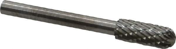 SGS Pro - 3/16" Cut Diam, 1/8" Shank Diam, Cylinder with Radius Head Double Cut Burr - Carbide, Radius End, 1/2" LOC - Industrial Tool & Supply
