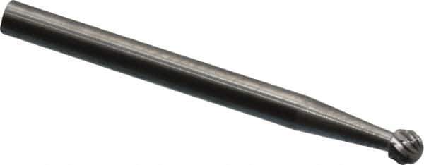 SGS Pro - 1/8" Cut Diam, 1/8" Shank Diam, Ball Head Double Cut Burr - Carbide, Radius End, 1/8" LOC, 1-1/2" OAL - Industrial Tool & Supply