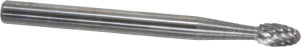 SGS Pro - 1/8" Cut Diam, 1/8" Shank Diam, Oval Head Double Cut Burr - Carbide, Radius End, 7/32" LOC, 1-1/2" OAL - Industrial Tool & Supply