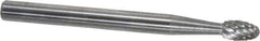 SGS Pro - 1/8" Cut Diam, 1/8" Shank Diam, Oval Head Double Cut Burr - Carbide, Radius End, 7/32" LOC, 1-1/2" OAL - Industrial Tool & Supply