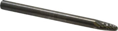 SGS Pro - 1/8" Cut Diam, 1/8" Shank Diam, Tree with Radius Head Double Cut Burr - Carbide, Radius End, 1/4" LOC, 1-1/2" OAL - Industrial Tool & Supply
