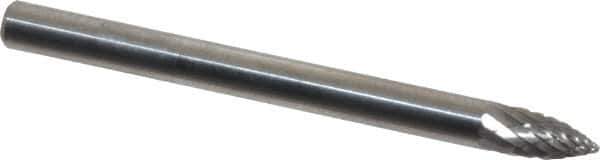 SGS Pro - 1/8" Cut Diam, 1/8" Shank Diam, Tree Head Double Cut Burr - Carbide, Point End, 1/4" LOC, 1-1/2" OAL - Industrial Tool & Supply