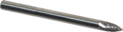 SGS Pro - 1/8" Cut Diam, 1/8" Shank Diam, Tree Head Double Cut Burr - Carbide, Point End, 1/4" LOC, 1-1/2" OAL - Industrial Tool & Supply