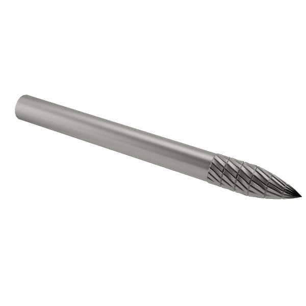 SGS Pro - 1/8" Cut Diam, 1/8" Shank Diam, Tree Head Double Cut Burr - Carbide, Point End, 5/16" LOC - Industrial Tool & Supply