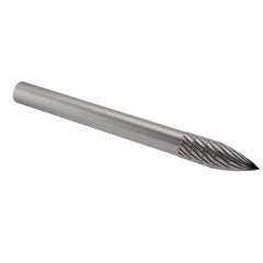 SGS Pro - 1/8" Cut Diam, 1/8" Shank Diam, Tree Head Double Cut Burr - Carbide, Point End, 5/16" LOC - Industrial Tool & Supply