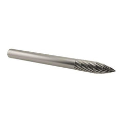 SGS Pro - 1/8" Cut Diam, 1/8" Shank Diam, Tree Head Double Cut Burr - Carbide, Point End, 3/8" LOC, 1-1/2" OAL - Industrial Tool & Supply