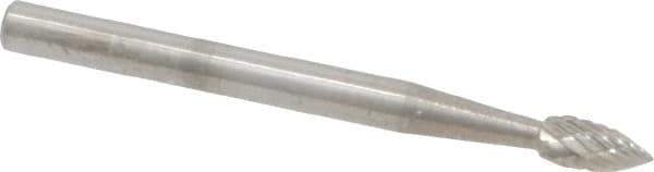 SGS Pro - 1/8" Cut Diam, 1/8" Shank Diam, Flame Head Double Cut Burr - Carbide, Radius End, 1/4" LOC, 1-1/2" OAL - Industrial Tool & Supply