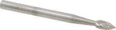 SGS Pro - 1/8" Cut Diam, 1/8" Shank Diam, Flame Head Double Cut Burr - Carbide, Radius End, 1/4" LOC, 1-1/2" OAL - Industrial Tool & Supply