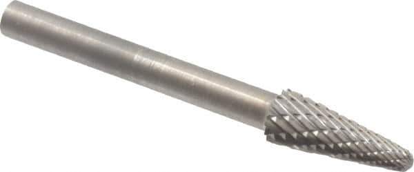 SGS Pro - 3/16" Cut Diam, 1/8" Shank Diam, Taper Head Double Cut Burr - Carbide, Radius End, 1/2" LOC - Industrial Tool & Supply