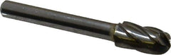 SGS Pro - 3/8" Cut Diam, 1/4" Shank Diam, Cylinder with Radius Head Single Cut Burr - Carbide, Radius End, 3/4" LOC, 2-1/2" OAL - Industrial Tool & Supply