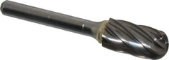 SGS Pro - 1/2" Cut Diam, 1/4" Shank Diam, Cylinder with Radius Head Single Cut Burr - Carbide, Radius End, 1" LOC, 2-3/4" OAL - Industrial Tool & Supply