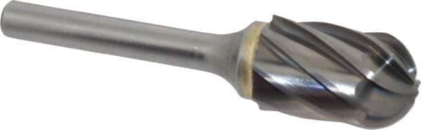 SGS Pro - 5/8" Cut Diam, 1/4" Shank Diam, Cylinder with Radius Head Single Cut Burr - Carbide, Radius End, 1" LOC, 2-3/4" OAL - Industrial Tool & Supply