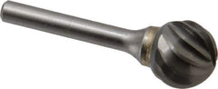 SGS Pro - 3/4" Cut Diam, 1/4" Shank Diam, Ball Head Single Cut Burr - Carbide, Radius End, 11/16" LOC, 2-7/16" OAL - Industrial Tool & Supply