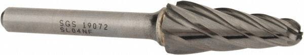 SGS Pro - 1/2" Cut Diam, 1/4" Shank Diam, Taper Head Single Cut Burr - Carbide, Radius End, 1-1/8" LOC, 3" OAL - Industrial Tool & Supply