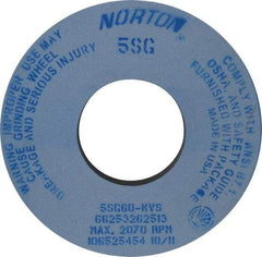 Norton - 12" Diam x 5" Hole x 1" Thick, K Hardness, 60 Grit Surface Grinding Wheel - Ceramic, Type 1, Medium Grade, 2,070 Max RPM, Vitrified Bond, No Recess - Industrial Tool & Supply