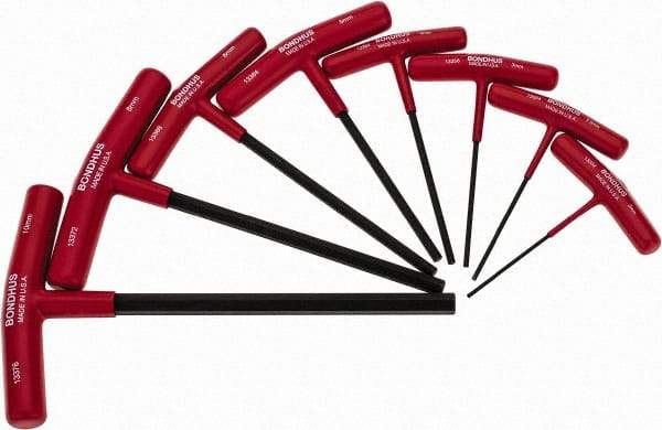 Bondhus - 8 Piece T-Handle Hex Key Set - Hex Range 2 to 10mm, Protanium High Torque Steel - Industrial Tool & Supply