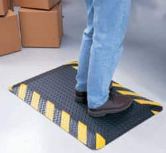 Wearwell - 75' Long x 2' Wide, Dry Environment, Anti-Fatigue Matting - Black with Yellow Chevron Borders, Vinyl with Nitrile Blend Base, Beveled on 4 Sides - Industrial Tool & Supply