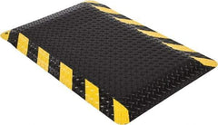Wearwell - 3' Long x 2' Wide, Dry Environment, Anti-Fatigue Matting - Black with Yellow Chevron Borders, Vinyl with Nitrile Blend Base, Beveled on 4 Sides - Industrial Tool & Supply