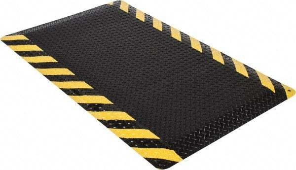 Wearwell - 5' Long x 3' Wide, Dry Environment, Anti-Fatigue Matting - Black with Yellow Chevron Borders, Vinyl with Nitrile Blend Base, Beveled on 4 Sides - Industrial Tool & Supply