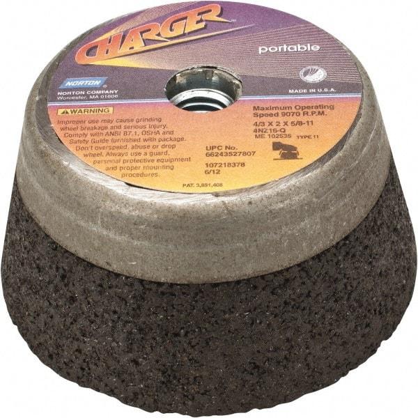 Norton - 4" Diam, 2" Overall Thickness, 16 Grit, Type 11 Tool & Cutter Grinding Wheel - Very Coarse Grade, Zirconia Alumina, Q Hardness, 9,070 RPM - Industrial Tool & Supply
