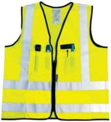 OccuNomix - Size S High Visibility Orange Solid Surveyor's Vest - 32 to 34" Chest, ANSI 107-2015, Zipper Closure, 12 Pockets, Polyester - Industrial Tool & Supply