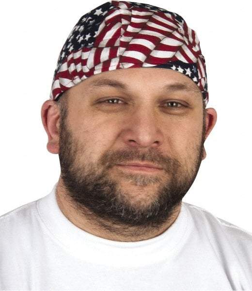 OccuNomix - Size Universal Cooling Tie Hat - Cotton, Tie Closure, Blue, Red & White, Flag Pattern - Industrial Tool & Supply