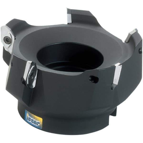 Iscar - 4 Inserts, 4" Cut Diam, 1-1/2" Arbor Diam, 0.622" Max Depth of Cut, Indexable Square-Shoulder Face Mill - 0/90° Lead Angle, 2-1/4" High, HM90 APCR 1605 Insert Compatibility, Through Coolant, Series Helialu - Industrial Tool & Supply