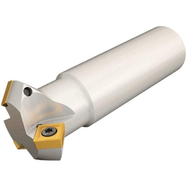 Iscar - 45° Lead Angle, 46.1mm Max Cut Diam, 30mm Min Cut Diam, 7.8mm Max Depth of Cut, Indexable Chamfer and Angle End Mill - 3 Inserts, SCM.. Insert Style, 110mm Overall Length, Straight Shank - Industrial Tool & Supply