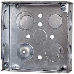 Cooper Crouse-Hinds - 1 Gang, (12) 1/2 & 3/4" Knockouts, Steel Square Outlet Box - 4" Overall Height x 4" Overall Width x 1-1/2" Overall Depth - Industrial Tool & Supply