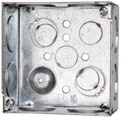 Cooper Crouse-Hinds - 1 Gang, (12) 1 & 3/4" Knockouts, Steel Square Outlet Box - 4" Overall Height x 4" Overall Width x 2-1/8" Overall Depth - Industrial Tool & Supply