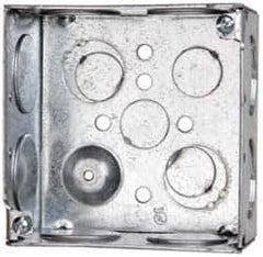 Cooper Crouse-Hinds - 1 Gang, (12) 1 & 3/4" Knockouts, Steel Square Outlet Box - 4" Overall Height x 4" Overall Width x 2-1/8" Overall Depth - Industrial Tool & Supply