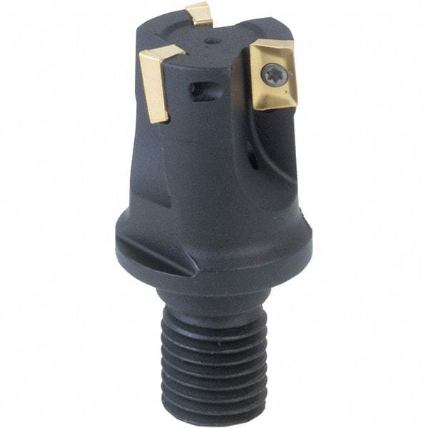 Iscar - 1" Cut Diam, 0.394" Max Depth of Cut, 1.22" OAL, Indexable Square Shoulder End Mill - APCR/APCT/APKR/APKT/APKW/HM90APCT/HM90APKT/HM90APKW 1003 Inserts, M12 Modular Connection, 90° Lead Angle, Through Coolant, Series Heli2000 - Industrial Tool & Supply