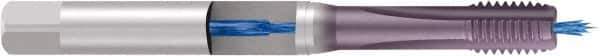 Emuge - 3/8-16 UNC 2BX 3 Flute TiCN Finish Cobalt Straight Flute Machine Tap - Modified Bottoming, Right Hand Thread, 3.937" OAL, 0.866" Thread Length, Oversize, Through Coolant - Exact Industrial Supply
