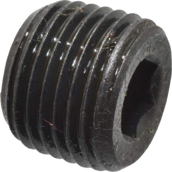 Made in USA - 1/8-27, 5/16" OAL, Alloy Steel Socket Pressure Plug - Uncoated, 3/4" Taper per Foot, 3/16" Hex Key - Industrial Tool & Supply