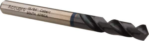 Accupro - 15/64" 120° Spiral Flute Cobalt Screw Machine Drill Bit - TiAlN Finish, Right Hand Cut, 28mm Flute Length, 66mm OAL, Faceted Point, Straight Shank - Industrial Tool & Supply