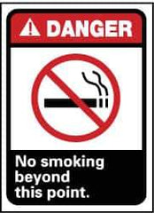 NMC - "Danger - No Smoking Beyond This Point", 14" Long x 10" Wide, Pressure-Sensitive Vinyl Safety Sign - Rectangle, 0.004" Thick, Use for Accident Prevention - Industrial Tool & Supply