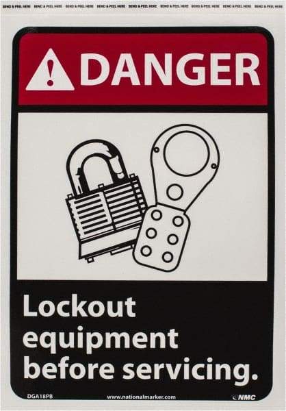NMC - "Danger - Lock Out Equipment Before Servicing", 14" Long x 10" Wide, Pressure-Sensitive Vinyl Safety Sign - Rectangle, 0.004" Thick, Use for Accident Prevention - Industrial Tool & Supply